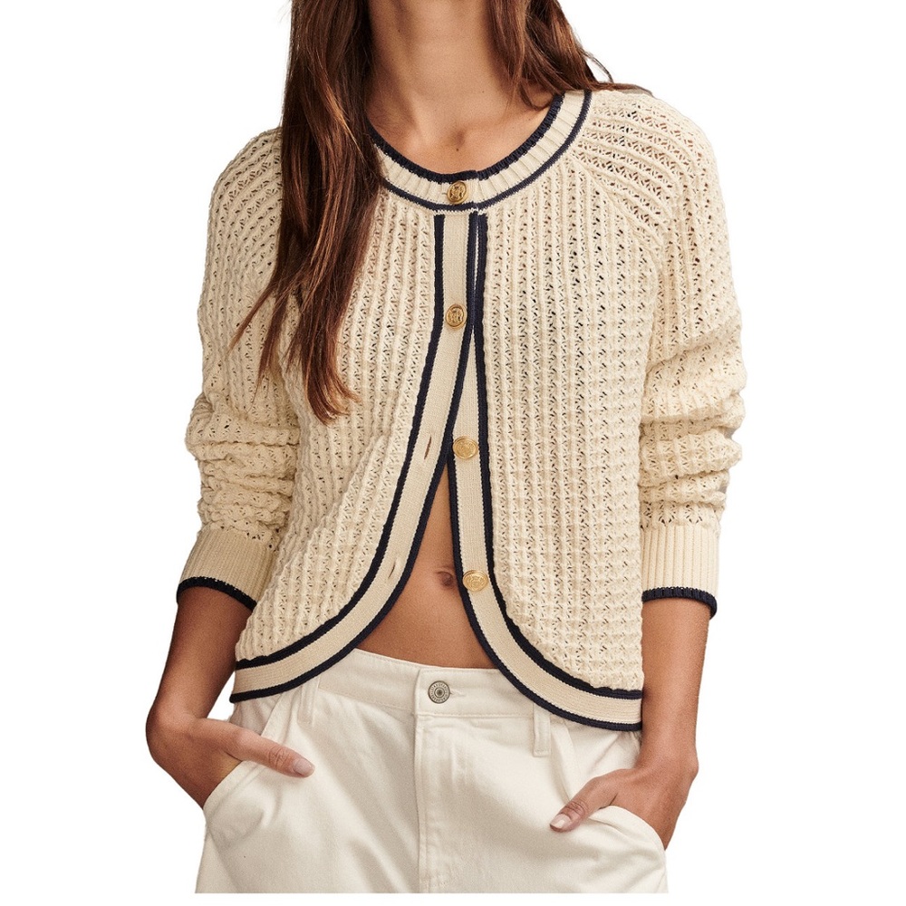 Lucky Brand Cream Cardigan with Navy Trim - Picture 7 of 8